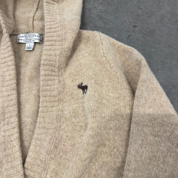 Vintage Y2K Abercrombie & Fitch Original Longline Beige Hooded Sweater Large - Picture 3 of 6